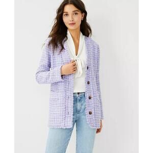 Ann Taylor Fringe Tweed Blazer Jacket Size 12 Purple Textured Networking NWT